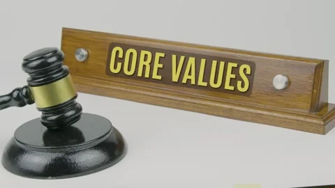 Core Values Word or Text on Wood Name Plate and Gavel Tapping One And Three Stock Footage 306703703