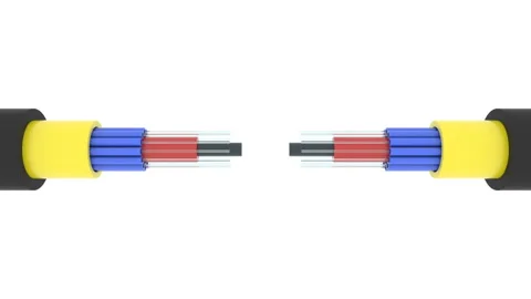 The cores of the two fiber optic cables are close to each other, but the Stock Footage 128798166