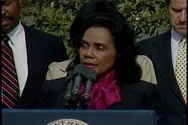 Coretta Speaks At Signing Ceremony For Martin Luther King Holiday -1983 Stock Footage