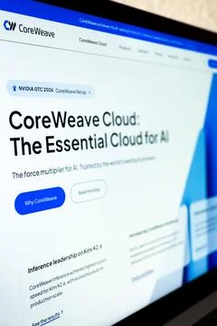 Coreweave cloud website displaying Fotos de archivo