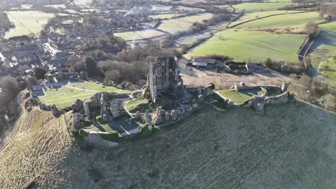 Corfe Castle in the Glorious Sunshine Stock Footage 266547882
