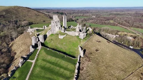Corfe Castle in the Glorious Sunshine Stock Footage 266547883