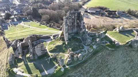 Corfe Castle in the Glorious Sunshine Stock Footage 266548370