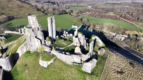 Corfe Castle in the Glorious Sunshine Stock Footage 266548515