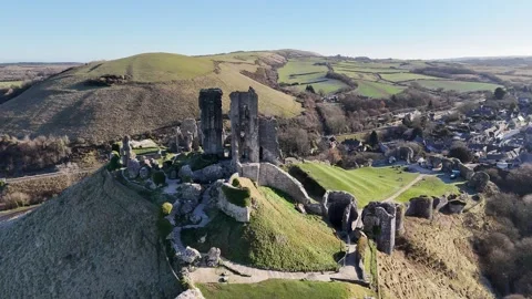 Corfe Castle in the Glorious Sunshine Stock Footage 266549974