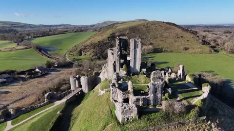 Corfe Castle in the Glorious Sunshine Stock Footage 266550221