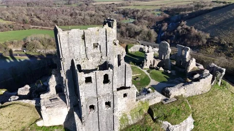 Corfe Castle in the Glorious Sunshine Stock Footage 266551024