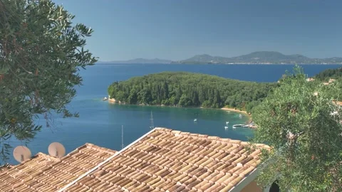 Corfu coastline, high cliffs on the north of an Island, Greece Stock Footage 141760073