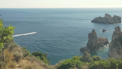 Corfu coastline, high cliffs on the north of an Island, Greece Stock-Footage 141884826