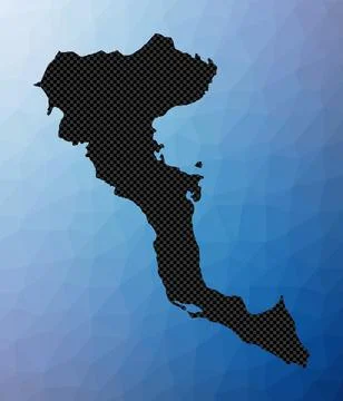 Corfu geometric map. Stencil shape of Corfu in low poly style. Captivating .. Stock Illustration