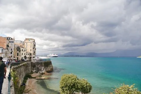 Corfu, Greece - 10.07.2021: View of the narrow streets of the historic Old Town Stock Photos