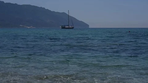 Corfu , Greece - August 06 , 2018: boat in the sea of Corfu , Greece Stock Footage 116450840