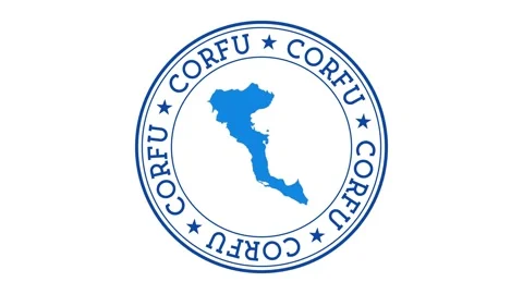 Corfu intro. Badge with the circular name and map of island. Corfu round logo... Stock Footage 231099260