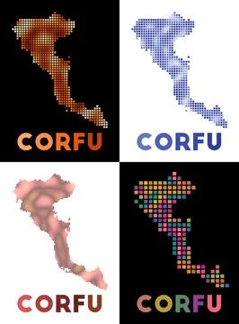 Corfu map. Collection of map of Corfu in dotted style. Borders of the islan.. Stock Illustration