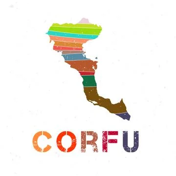 Corfu map design. Shape of the island with beautiful geometric waves and gr.. Stock Illustration