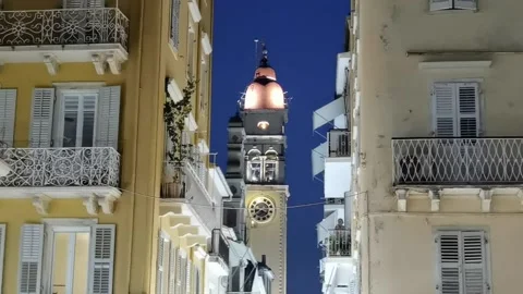 Corfu night st spiridonas airplane passing by summer in greece Stock Footage 169201846