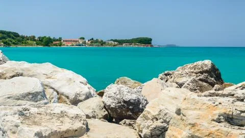 Corfu, panorama of the coast in the town of Acharavi. Stock Photos