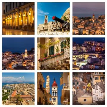 Corfu town collage Stock Photos