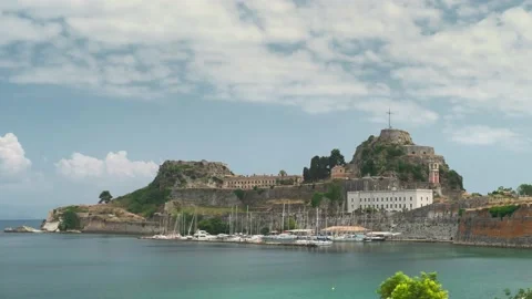 Corfu Town, Greece: View of Old Venetian Fortress in Corfu Island. Stock-Footage 148291477