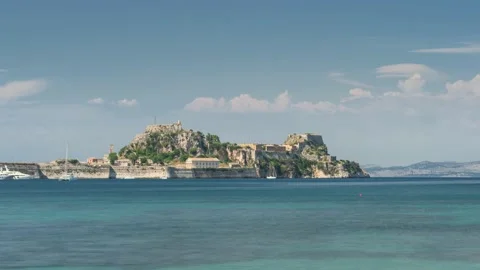 Corfu Town, Greece: View of Old Venetian Fortress in Corfu Island. Video stock 148291640