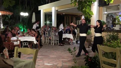 Corfu,Greece-august 29,2018-traditional Greek dance in a tavern Stock Footage