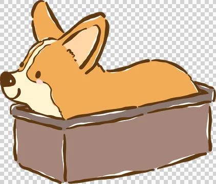 Corgi Dog in a Baking Tin Box Cartoon Hand Drawn, Bread Loaf Dog Illustrazione stock