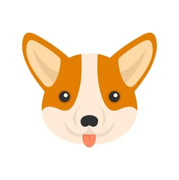 Corgi dog face icon flat isolated vector Stock Illustration