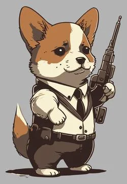 Corgi dog with gun isolated vector illustration Stock Illustration