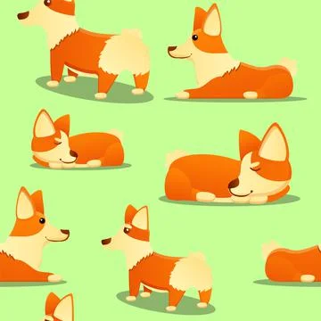 Corgi dog pattern, cartoon style Stock Illustration