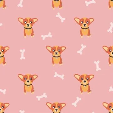 Corgi the dog seamless pattern. Corgi puppy on pink background with bones Stock Illustration