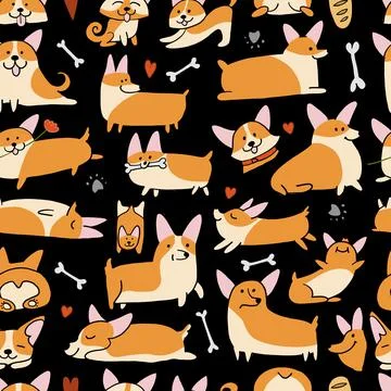 Corgi dogs collection. Seamless Pattern background for your design Stock Illustration