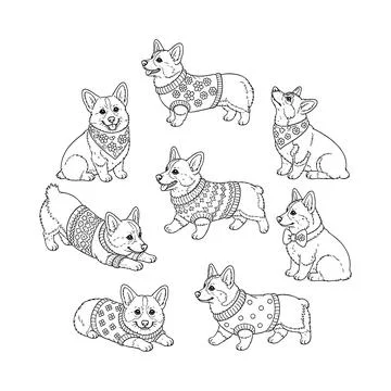 Corgi Embroidery Pattern Cute Dogs Hand Embroidery Round Hoop Pet Lover Gift Stock Illustration