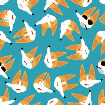 Corgi face emoji pattern seamless. Dog emotions background. Pet Vector textur Stock Illustration