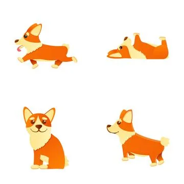 Corgi icons set cartoon vector. Cute standing running and lying dog Illustrazione stock