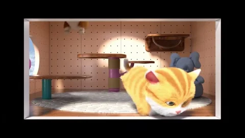 Corgi &amp; Orange Cat Playing Ball Breaking Through Screen 3D Naked-Eye 動画素材 331899547