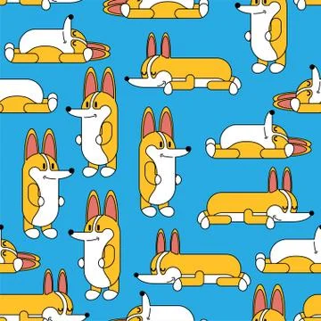 Corgi pattern seamless. small dog background. cute pet vector texture Stock Illustration