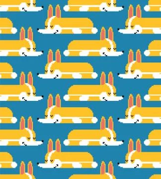 Corgi pixel art pattern seamless. small dog background 8 bit. cute pet vector イラスト素材