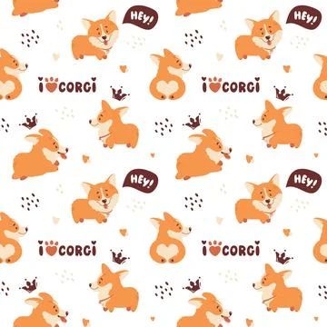 Corgi seamless pattern. Cute puppies background. Vector. Illustrazione stock