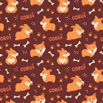 Corgi seamless pattern. Cute puppies background. Vector. Stock Illustration