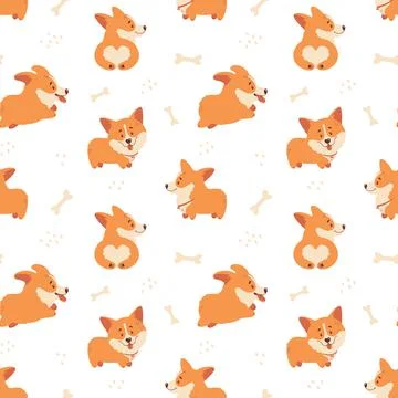 Corgi seamless pattern. Cute puppies background. Vector. Stock Illustration