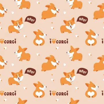 Corgi seamless pattern. Cute puppies background. Vector. Stock Illustration
