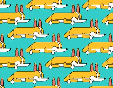 Corgi sleeping pattern seamless. asleep small dog cartoon background . cute p Stock Illustration