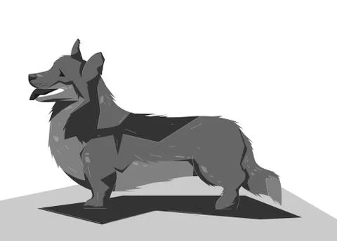 Corgi standing on the floor drawn in gray tones Illustrazione stock