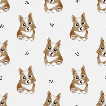 Corgi watercolor pattern design suitable for wrapping paper and textile print Stock Illustration