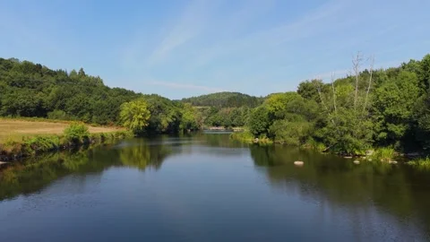 Corgo River Reflecting Dense Forest And Surrounding Vegetation Stock Footage 344945999