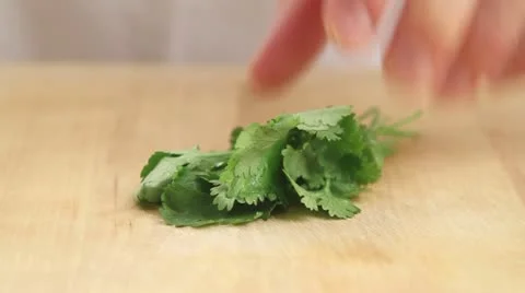 Coriander being chopped Stock Footage 24651500