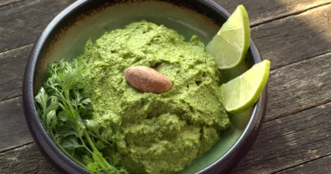 Coriander chutney. Stock Footage 308746035