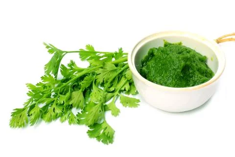 Coriander leaves with paste Stock Photos
