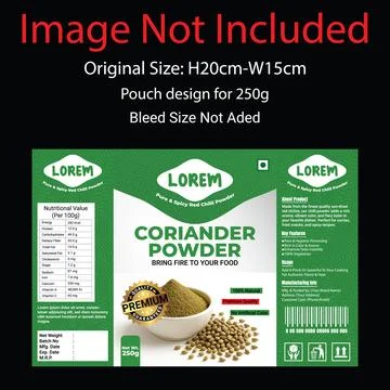 Coriander Powder Pouch Packaging Design Template 250g Spice Product Label Stock Illustration
