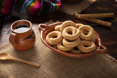 Coricos with Cafe de Olla. Also known as Harinillas de maiz crudo, Tacuarines Stock Photos